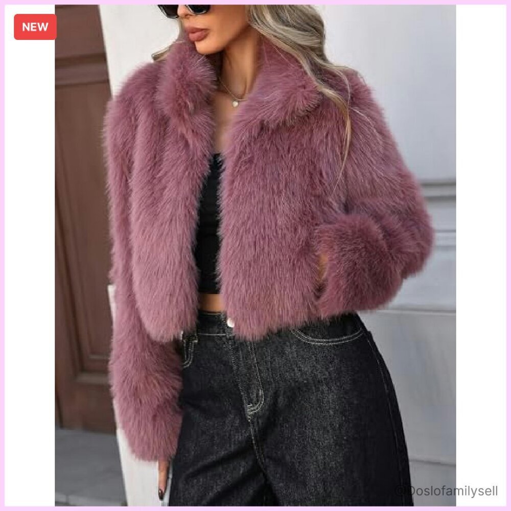 Stand Collar Faux Fur Jacket Long Sleeve Open Front Fluffy Elegant Winter Coat - Picture 8 of 8